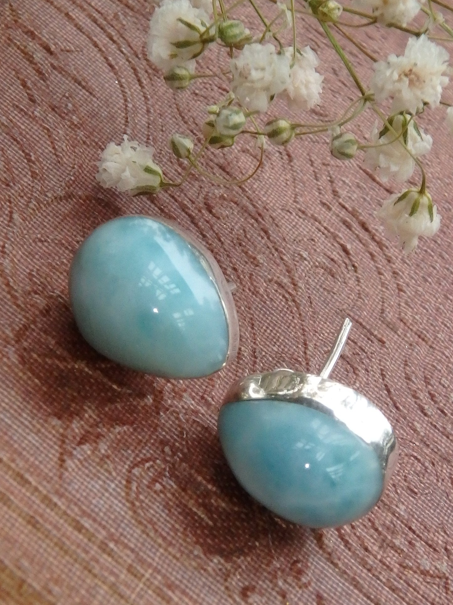 Show Stopper Tranquil Blue Larimar Studs in Sterling Silver - Metiz Tier Price