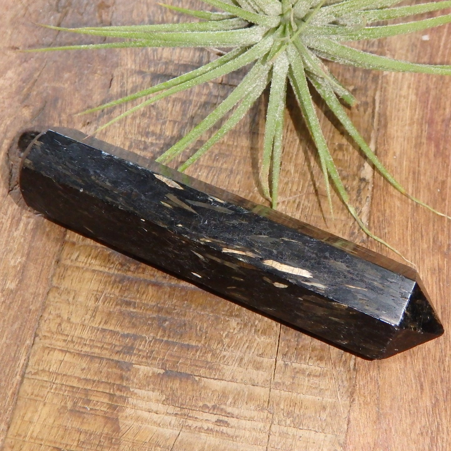Genuine Greenland Nuummite With Lightening Flashes of Mysterious Color Wand Carving 3 - Earth Family Crystals