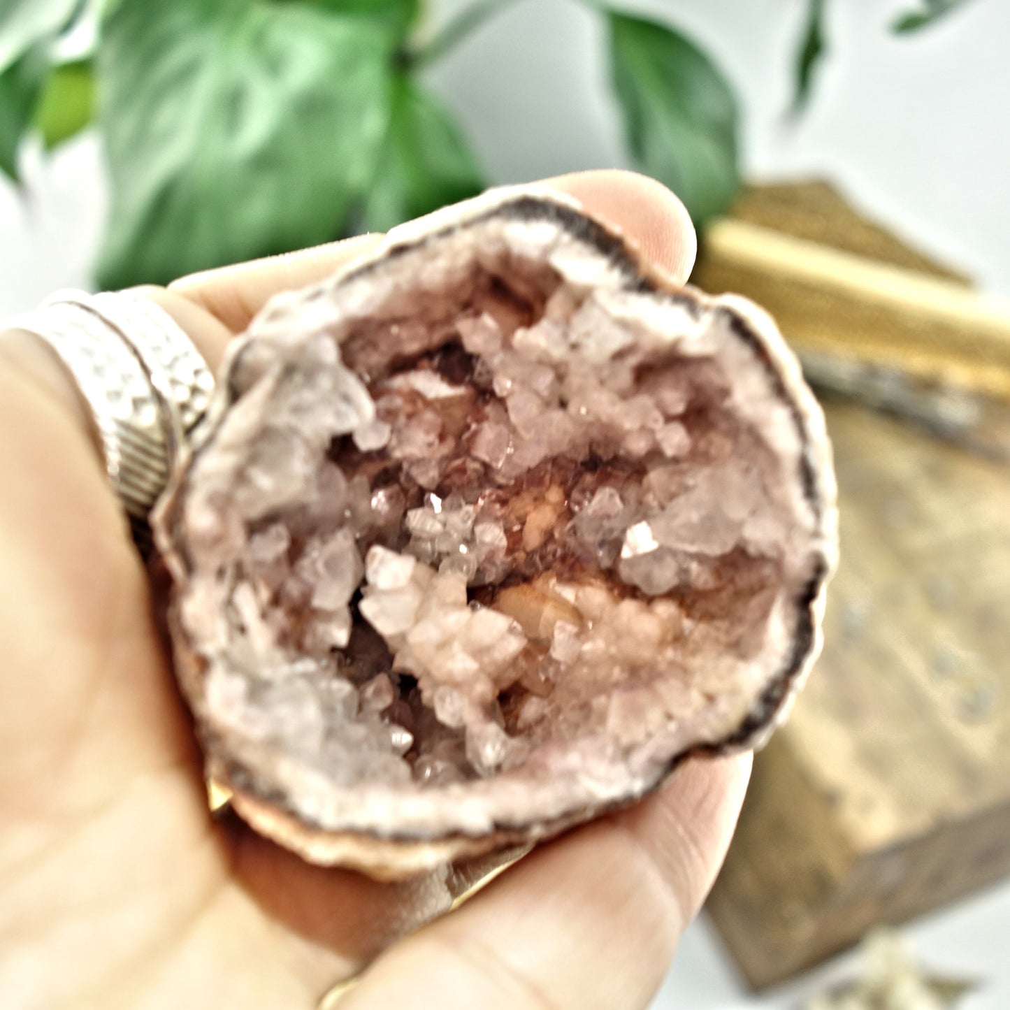 NEW FIND! Unique Pink Amethyst & Clear Calcite Druzy Geode Cluster From Patagonia - Earth Family Crystals