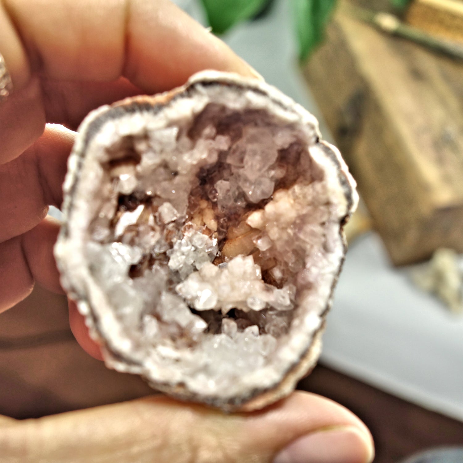 NEW FIND! Unique Pink Amethyst & Clear Calcite Druzy Geode Cluster From Patagonia - Earth Family Crystals