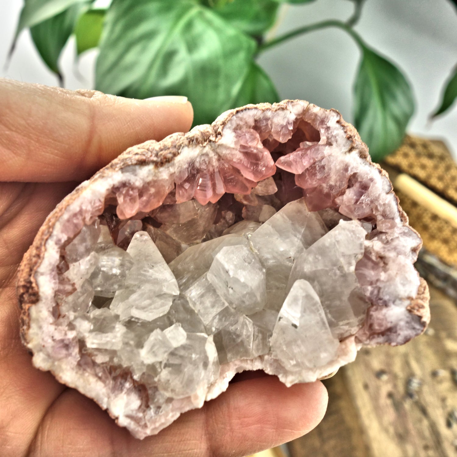 NEW FIND! Large Unique Pink Amethyst & Clear Calcite Druzy Geode Cluster From Patagonia - Earth Family Crystals