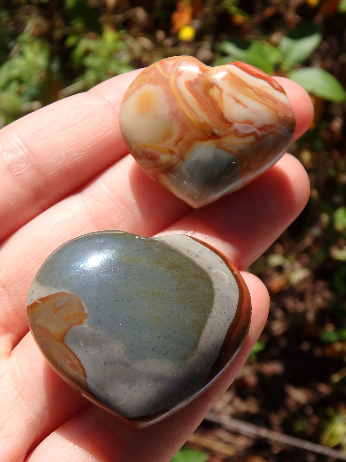 Set of 2~Delightful Colors Polychrome Jasper Small Heart Set 1 - Metiz Tier Price