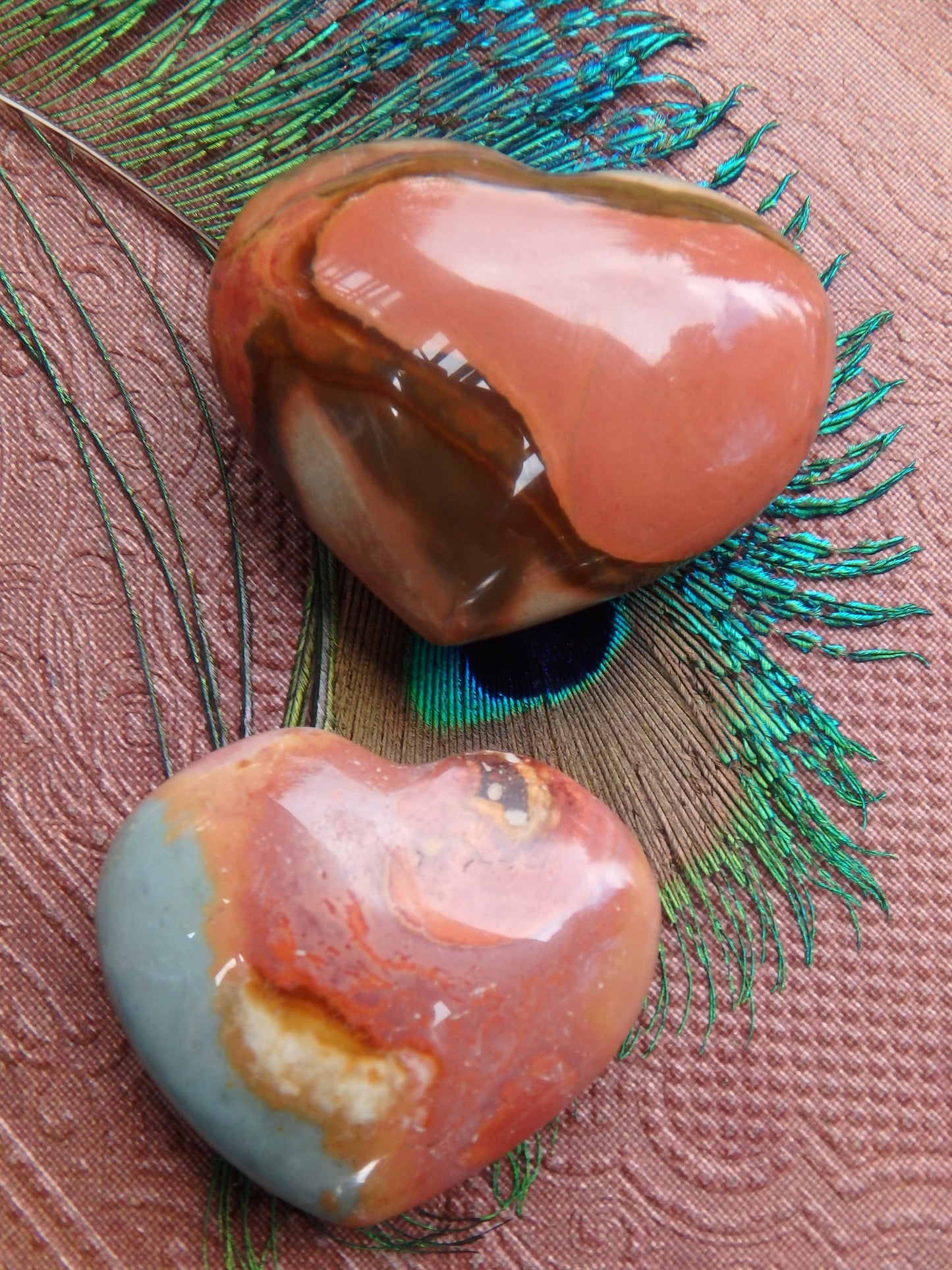 Set of 2 Pretty Splashes of Color Polychrome Jasper Hand Held Hearts - Metiz Tier Price
