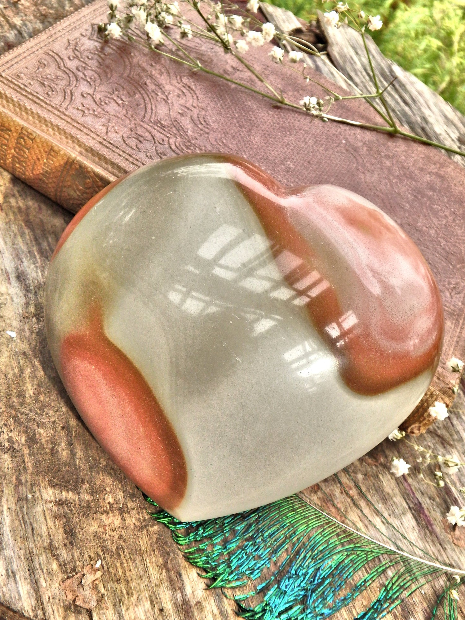 Large Creamy Swirls Polychrome Jasper Love Heart1 - Earth Family Crystals