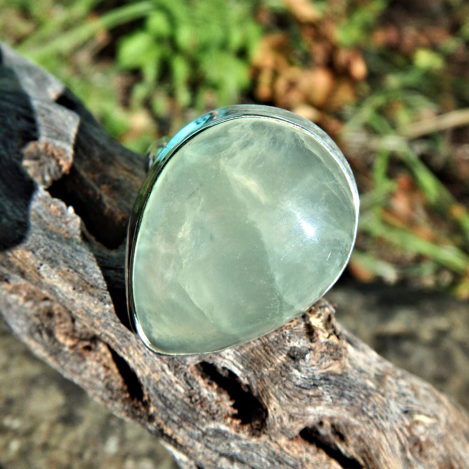 Minty Green Optical Prehnite Ring in Sterling Silver (Size 8) - Earth Family Crystals