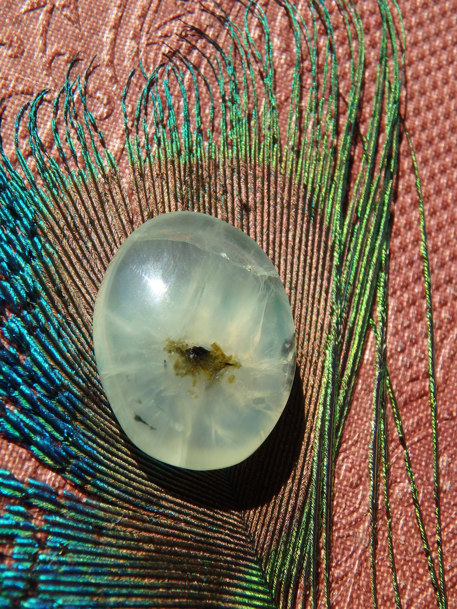 Mint Green Prehnite With Epidote Thread Inclusion Cabochon 1 - Earth Family Crystals