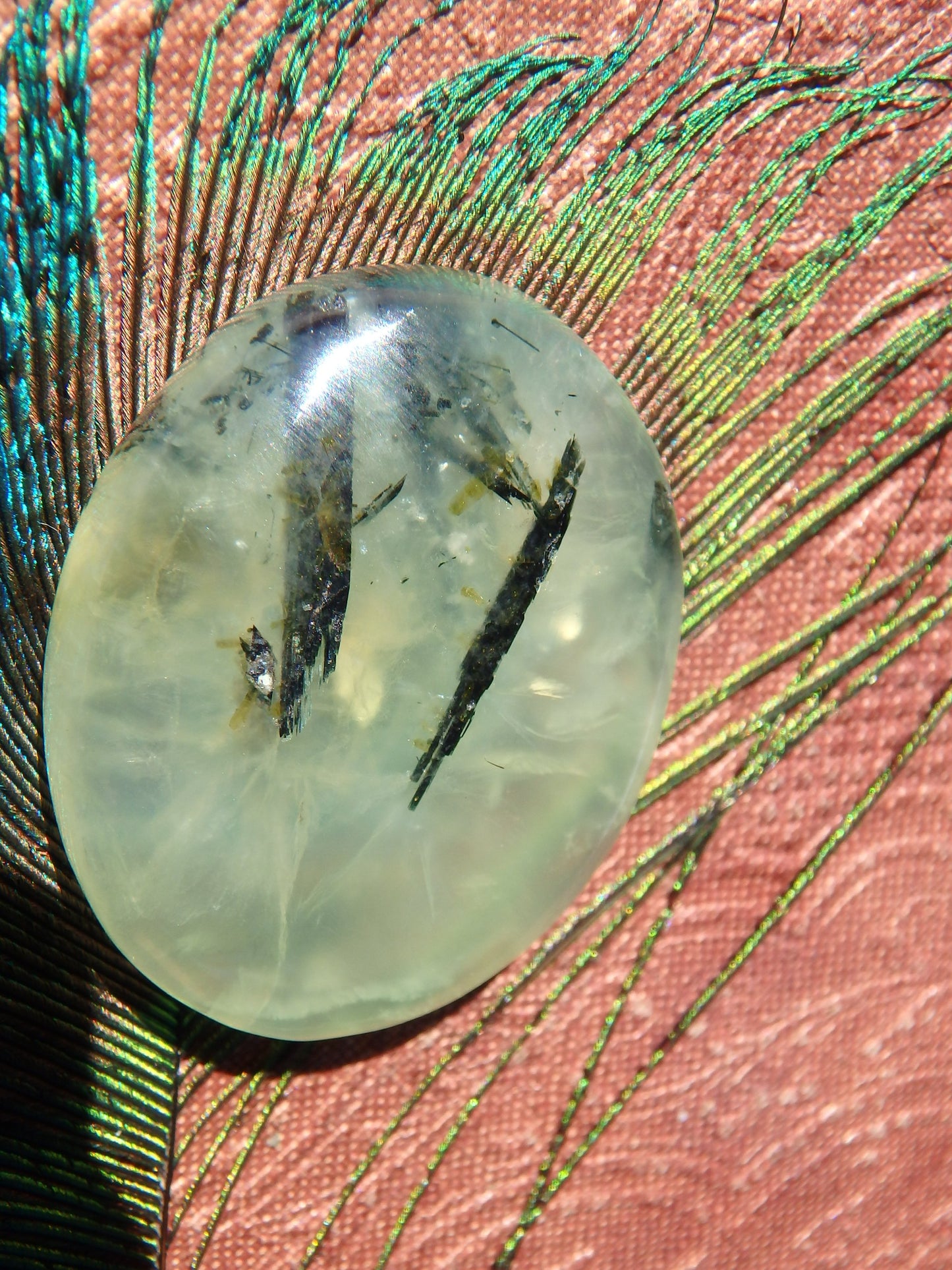 Mint Green Prehnite With Epidote Thread Inclusion Cabochon 2 - Earth Family Crystals