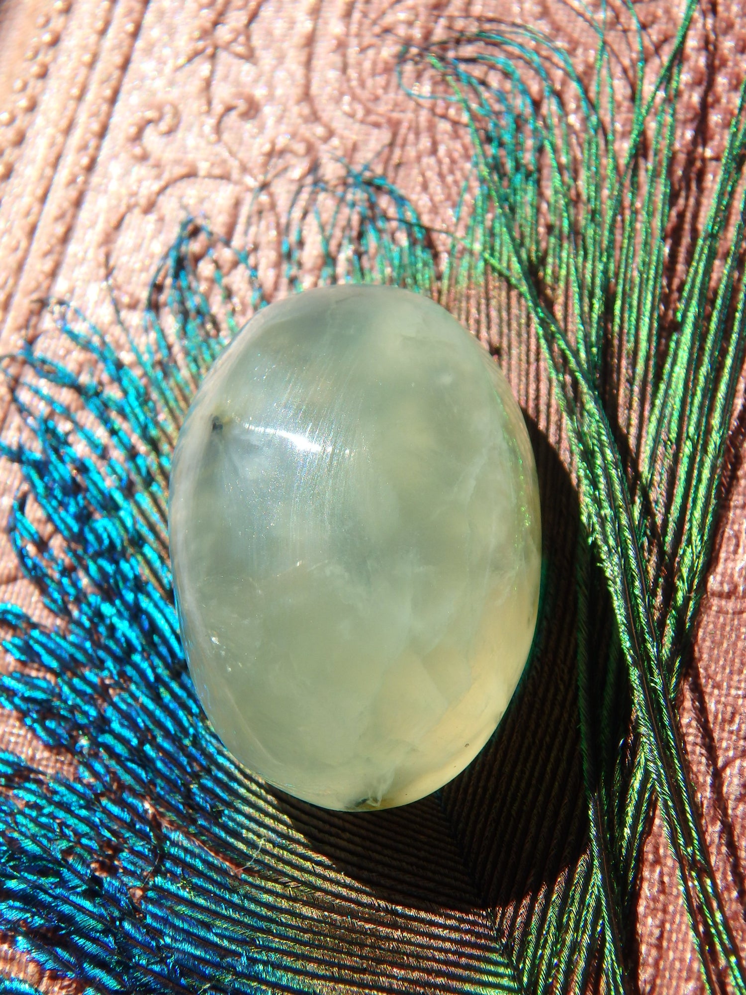 Mint Green Prehnite With Epidote Thread Inclusion Cabochon 5 - Earth Family Crystals