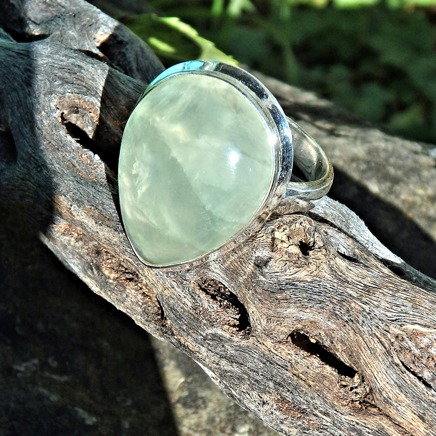 Minty Green Optical Prehnite Ring in Sterling Silver (Size 8) - Earth Family Crystals