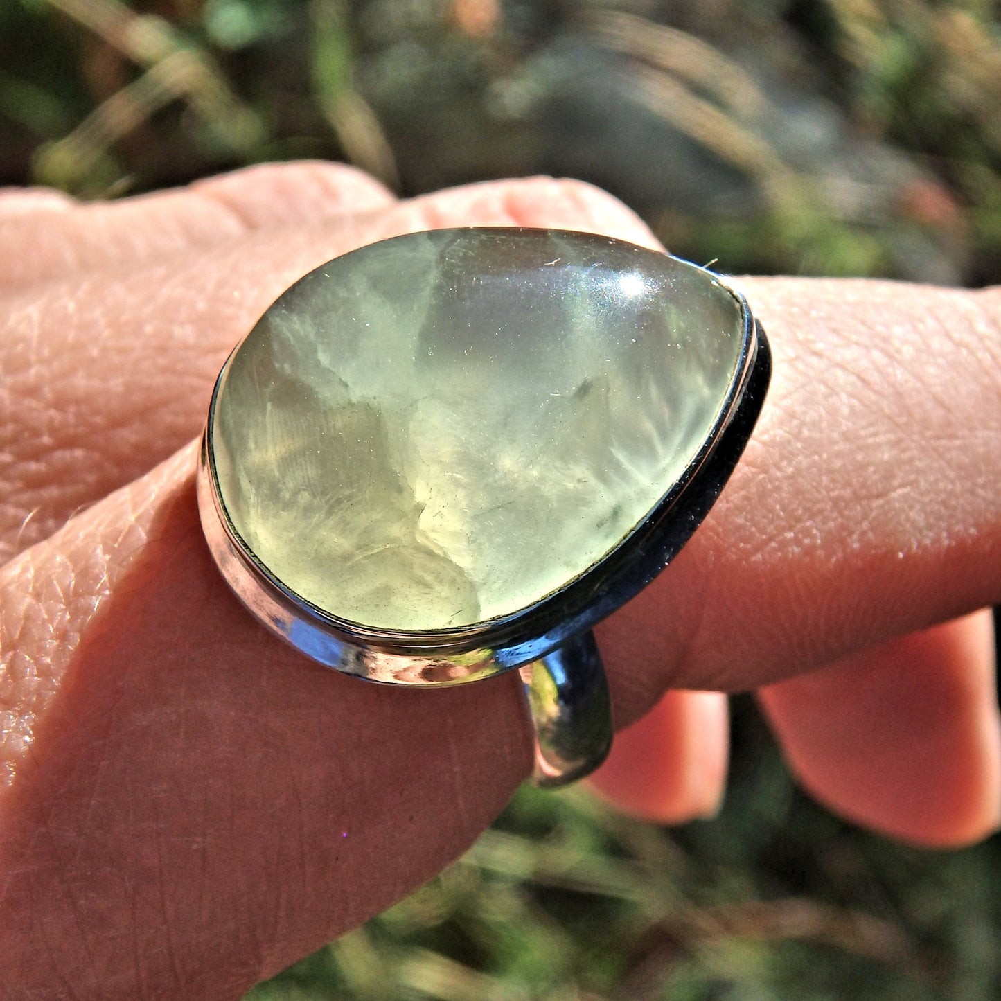 Minty Green Optical Prehnite Ring in Sterling Silver (Size 8) - Earth Family Crystals