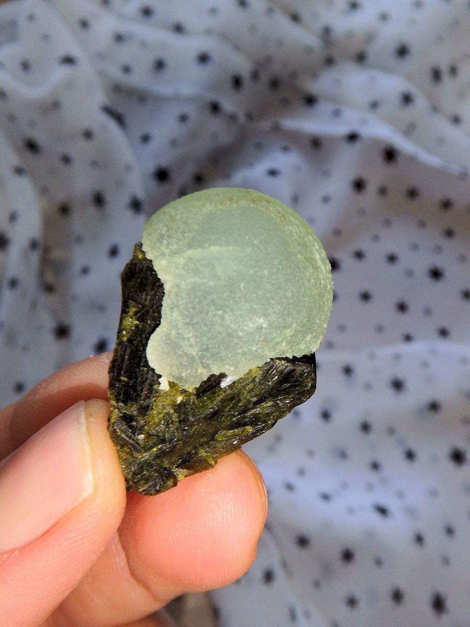  Adorable Spring Green Prehnite Ball on Deep Green Epidote Matrix