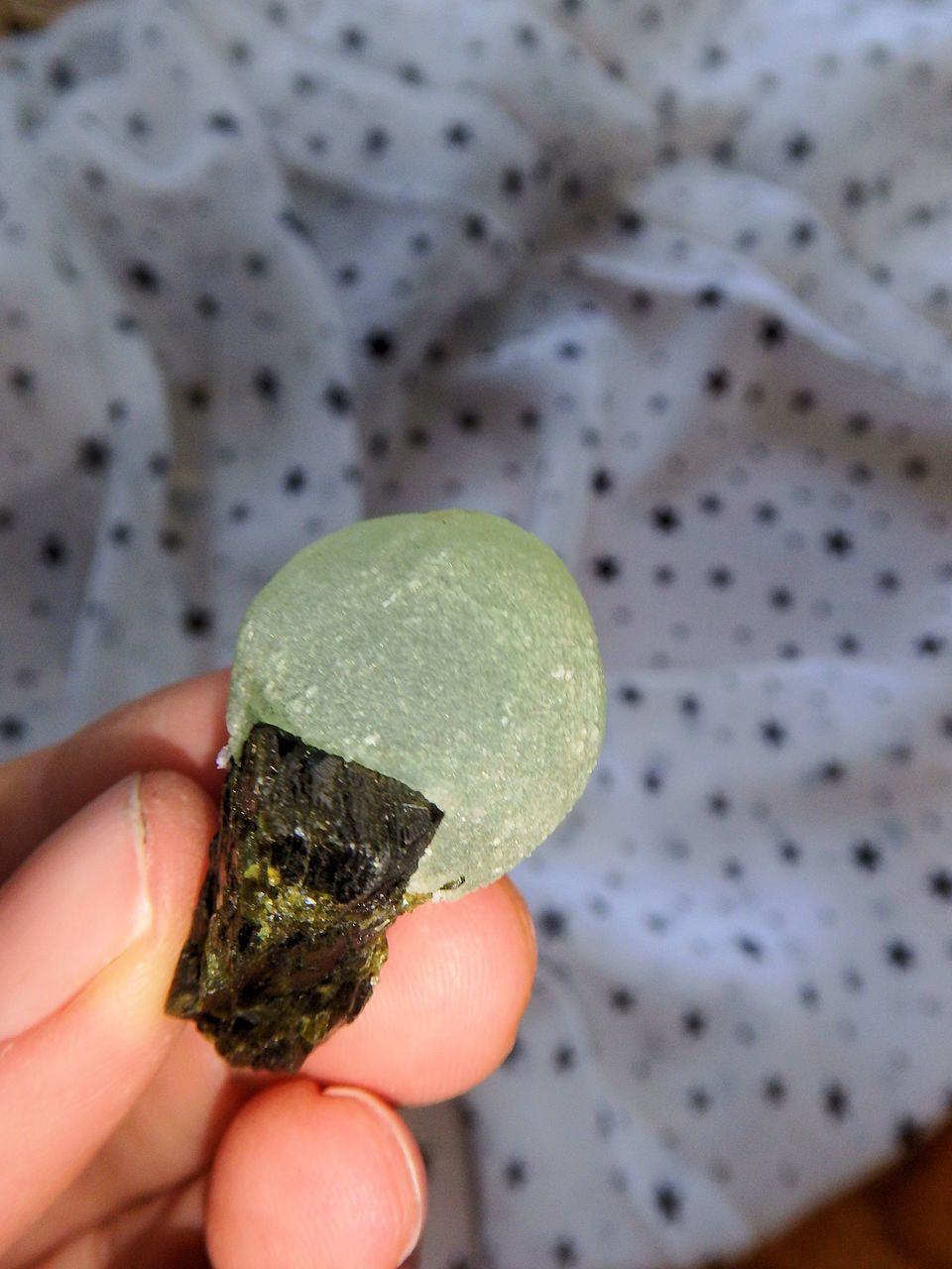  Adorable Spring Green Prehnite Ball on Deep Green Epidote Matrix