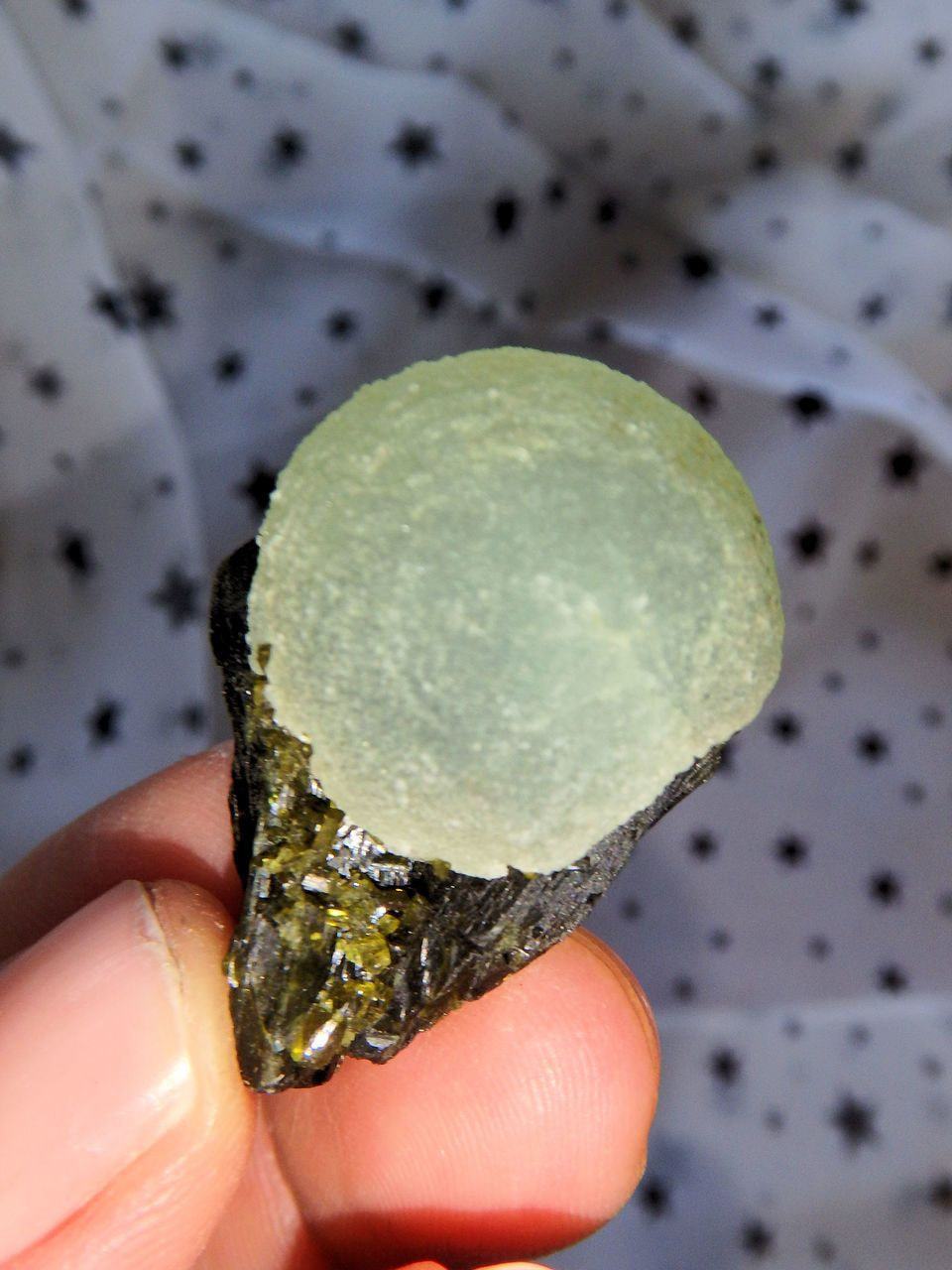  Adorable Spring Green Prehnite Ball on Deep Green Epidote Matrix