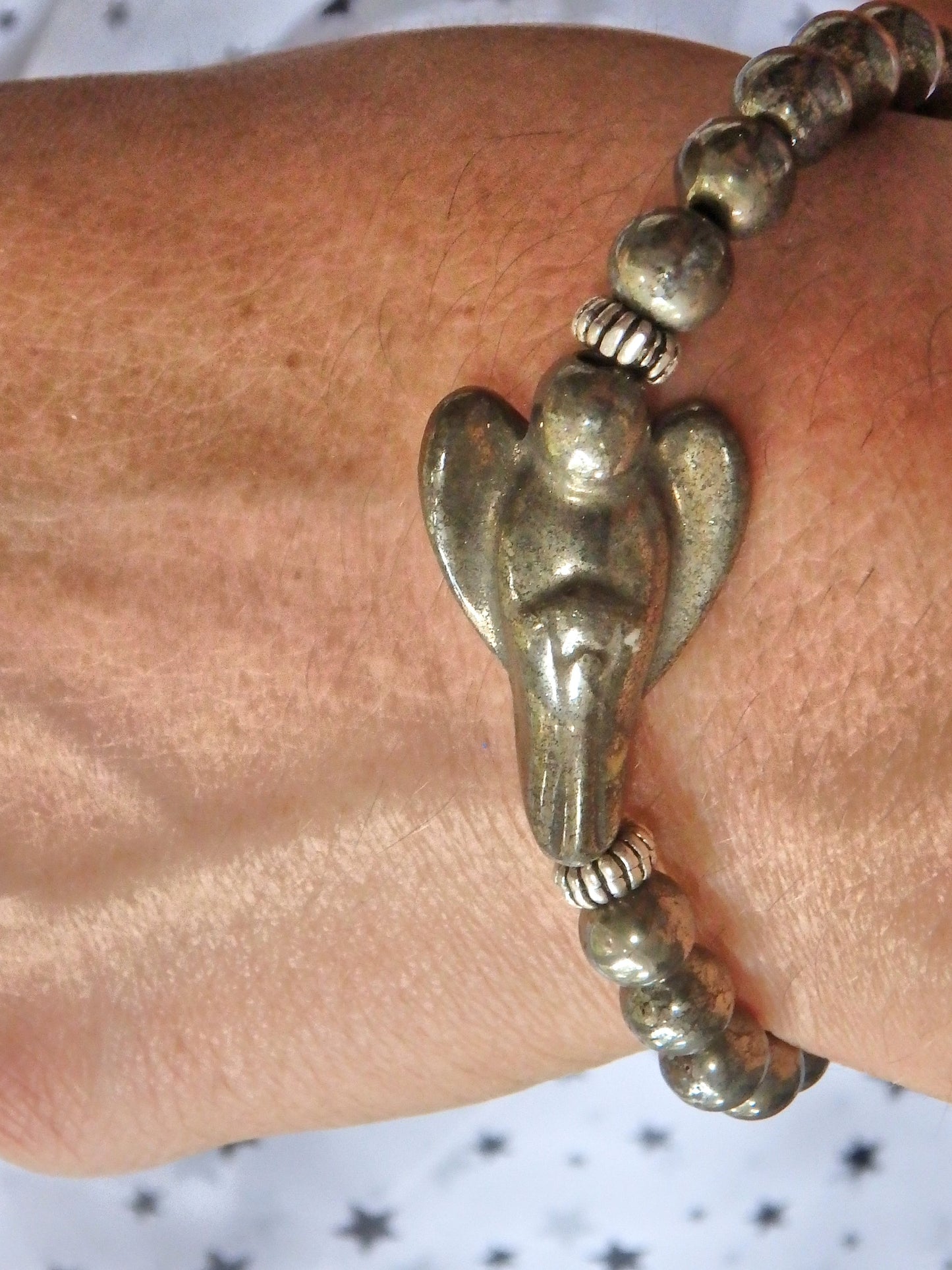 Golden Pyrite Beads & Angel Adjustable Bracelet - Earth Family Crystals