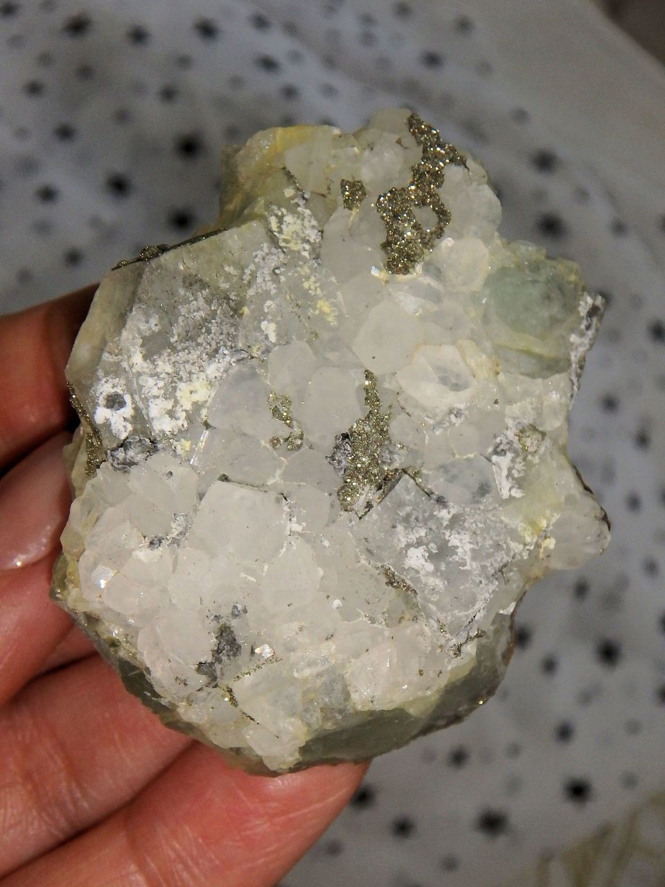 Green Fluorite With Golden Pyrite Frosting & Druzy Quartz Points - Earth Family Crystals