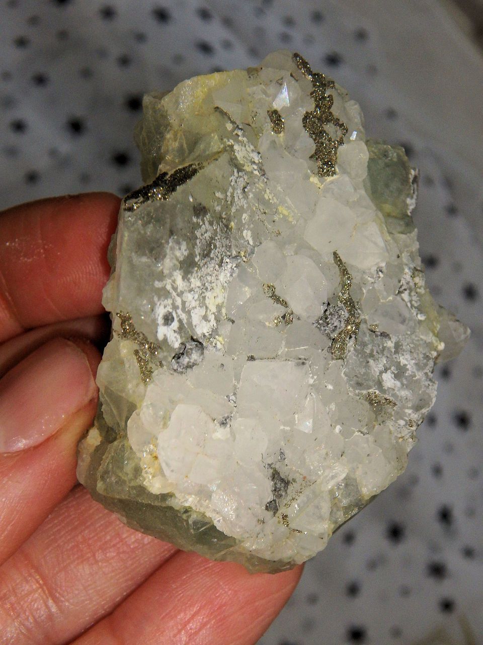 Green Fluorite With Golden Pyrite Frosting & Druzy Quartz Points - Earth Family Crystals