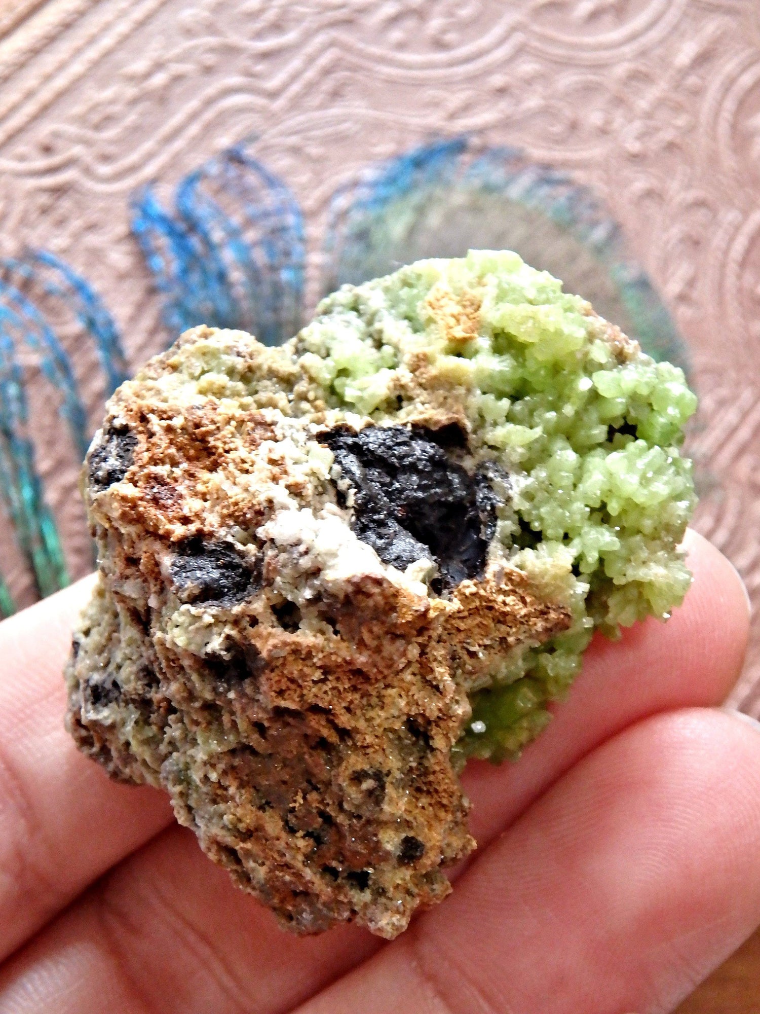  Electric Green Druzy Points Pyromorphite Nestled in Matrix From China
