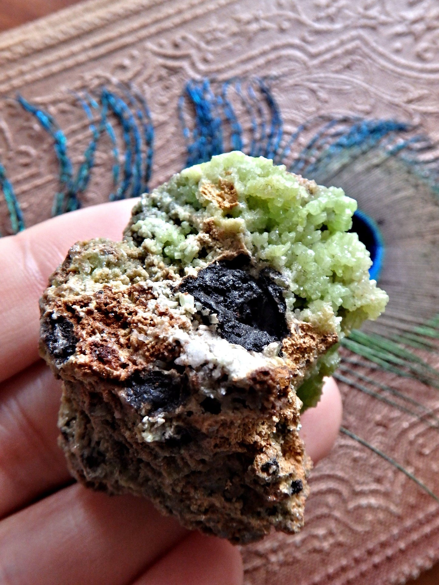  Electric Green Druzy Points Pyromorphite Nestled in Matrix From China