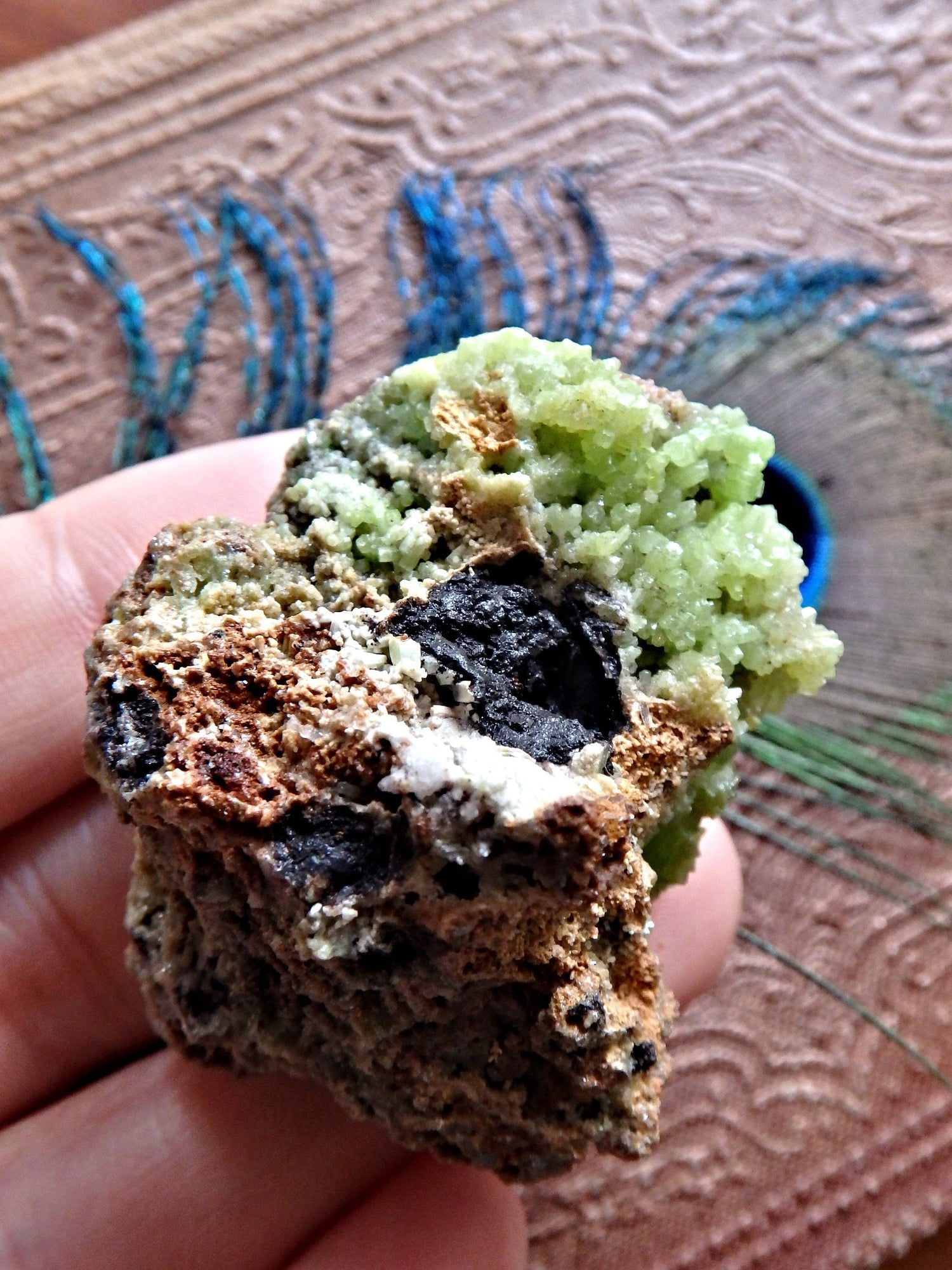  Electric Green Druzy Points Pyromorphite Nestled in Matrix From China