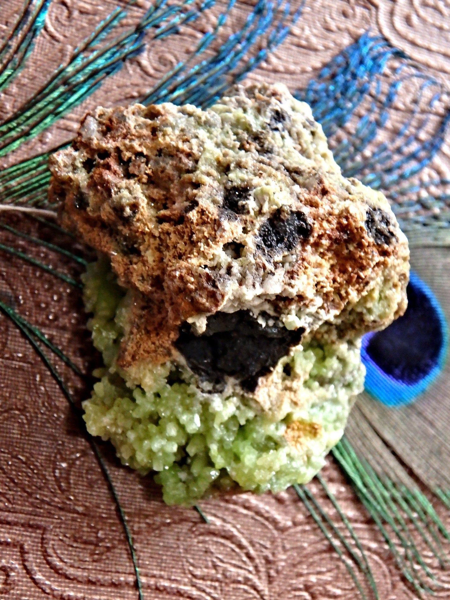  Electric Green Druzy Points Pyromorphite Nestled in Matrix From China