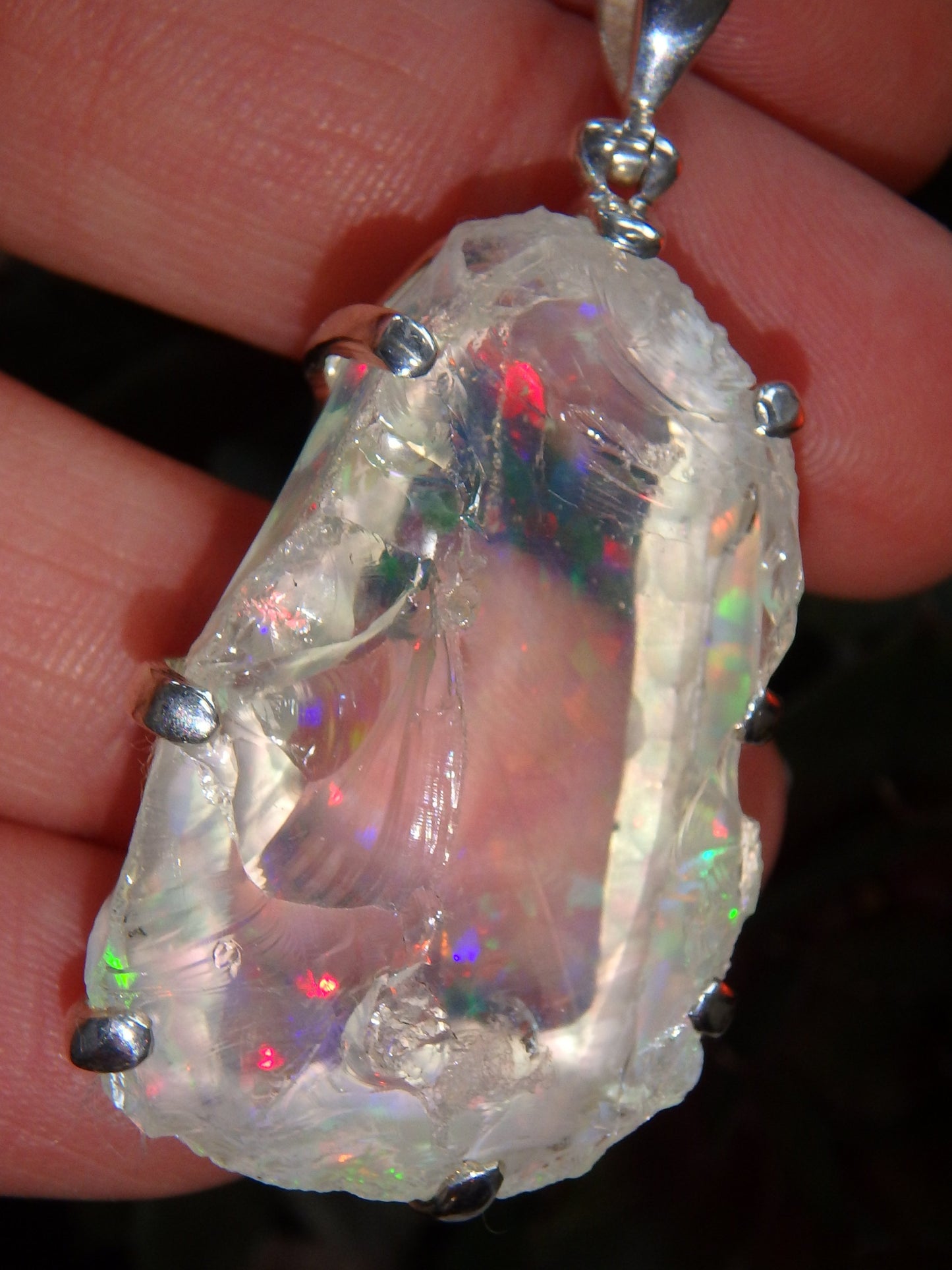 Extreme Sparkle Opal Capped Quartz Doublet Raw Pendant in Sterling Silver (Includes Silver Chain) - Earth Family Crystals