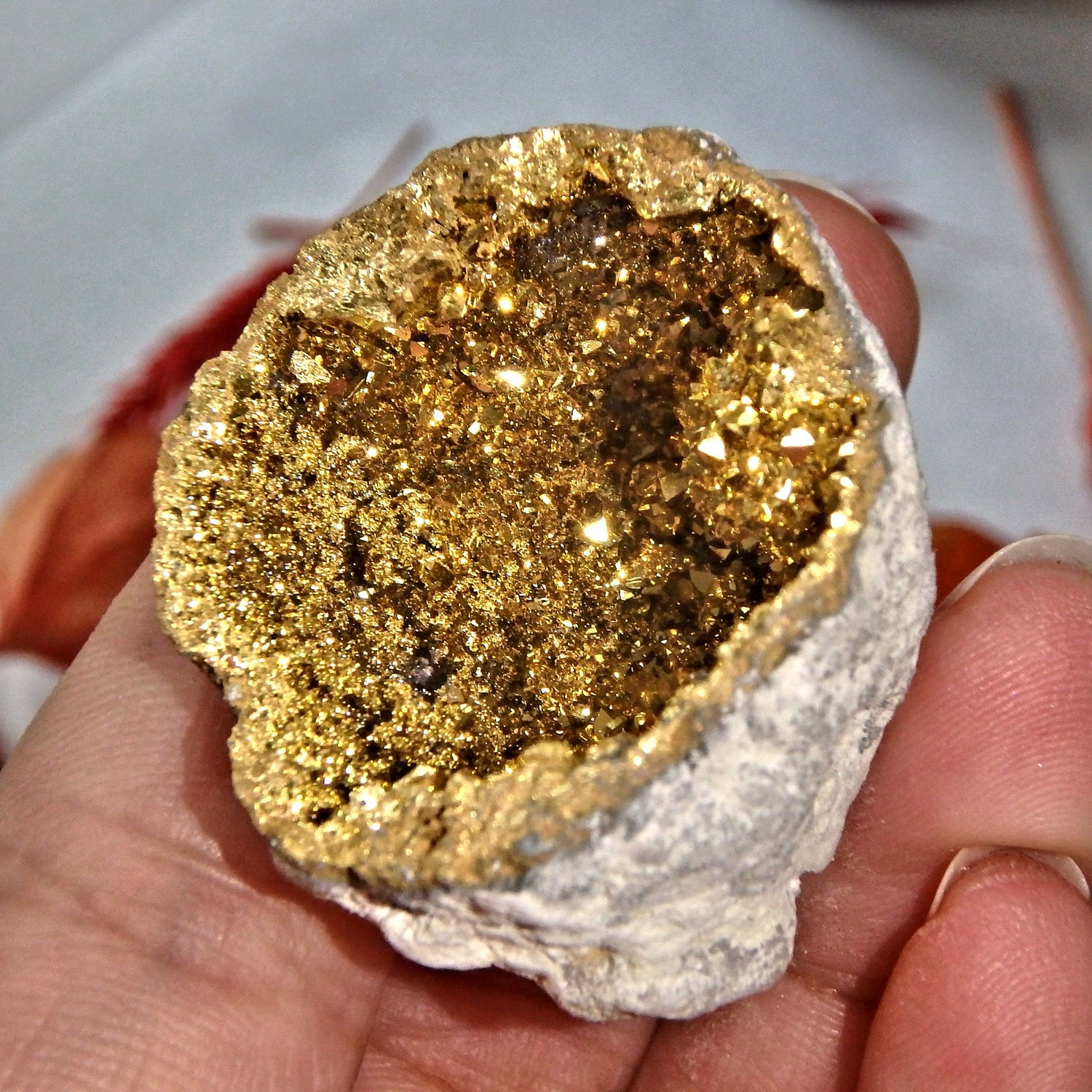 Gorgeous Glimmering 14 k Gold Infused Quartz Geode Specimen 4 - Earth Family Crystals