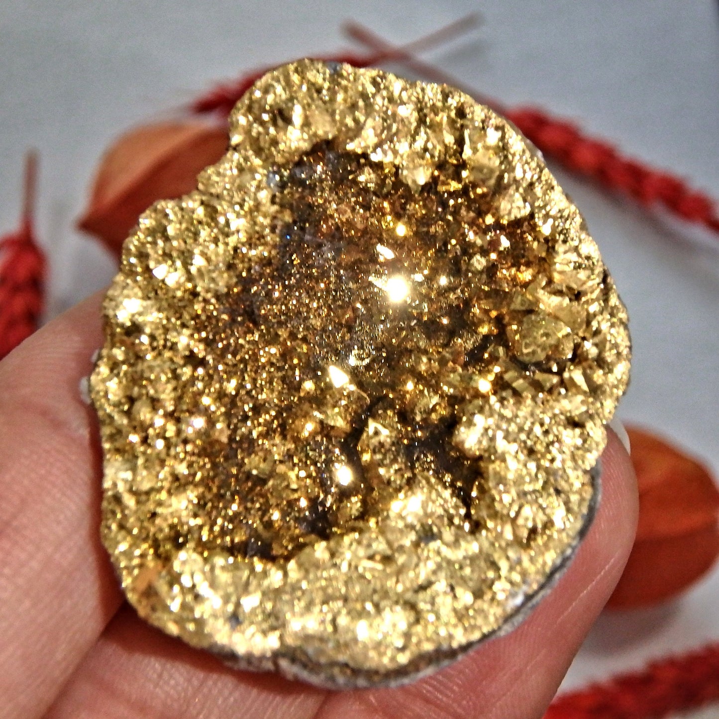 Gorgeous Glimmering 14 k Gold Infused Quartz Geode Specimen 1 - Earth Family Crystals