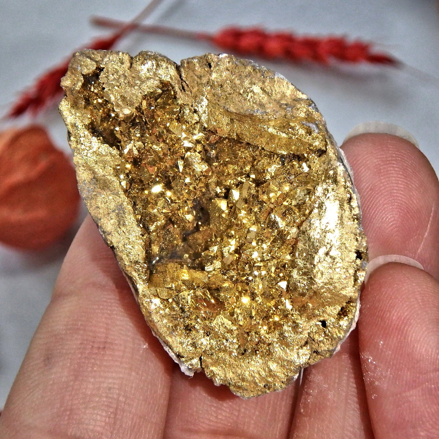 Gorgeous Glimmering 14 k Gold Infused Quartz Geode Specimen 3 - Earth Family Crystals