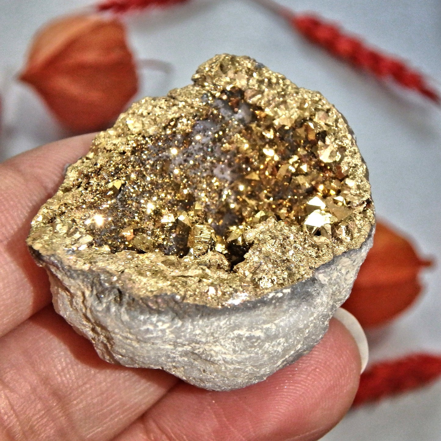Gorgeous Glimmering 14 k Gold Infused Quartz Geode Specimen 1 - Earth Family Crystals