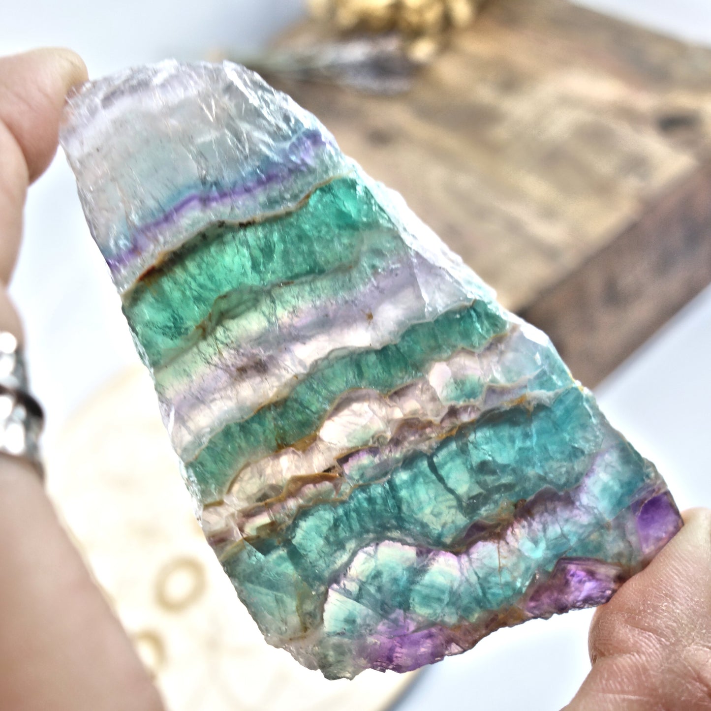 Layers of Beauty Rainbow Fluorite Partially Polished Slice - Earth Family Crystals