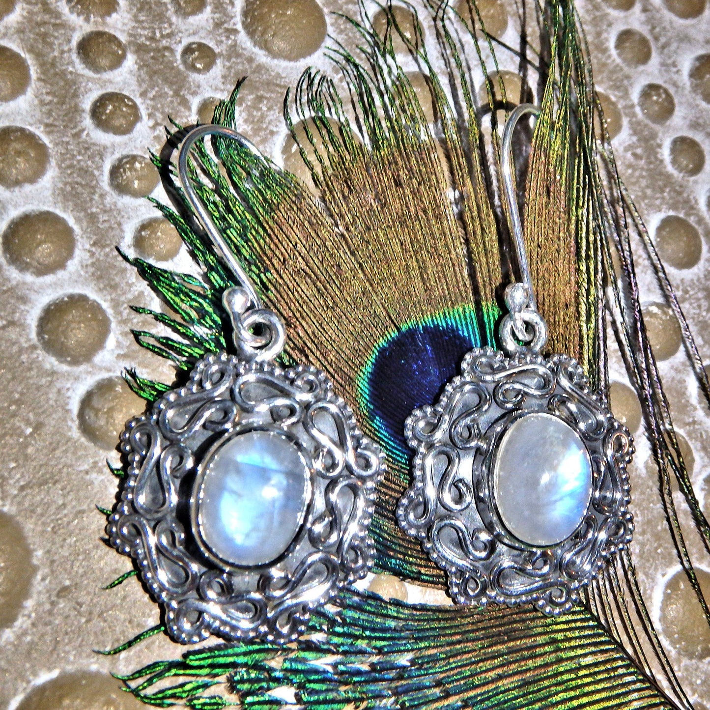  Awakened Mind  Rainbow Moonstone Earrings in Sterling Silver