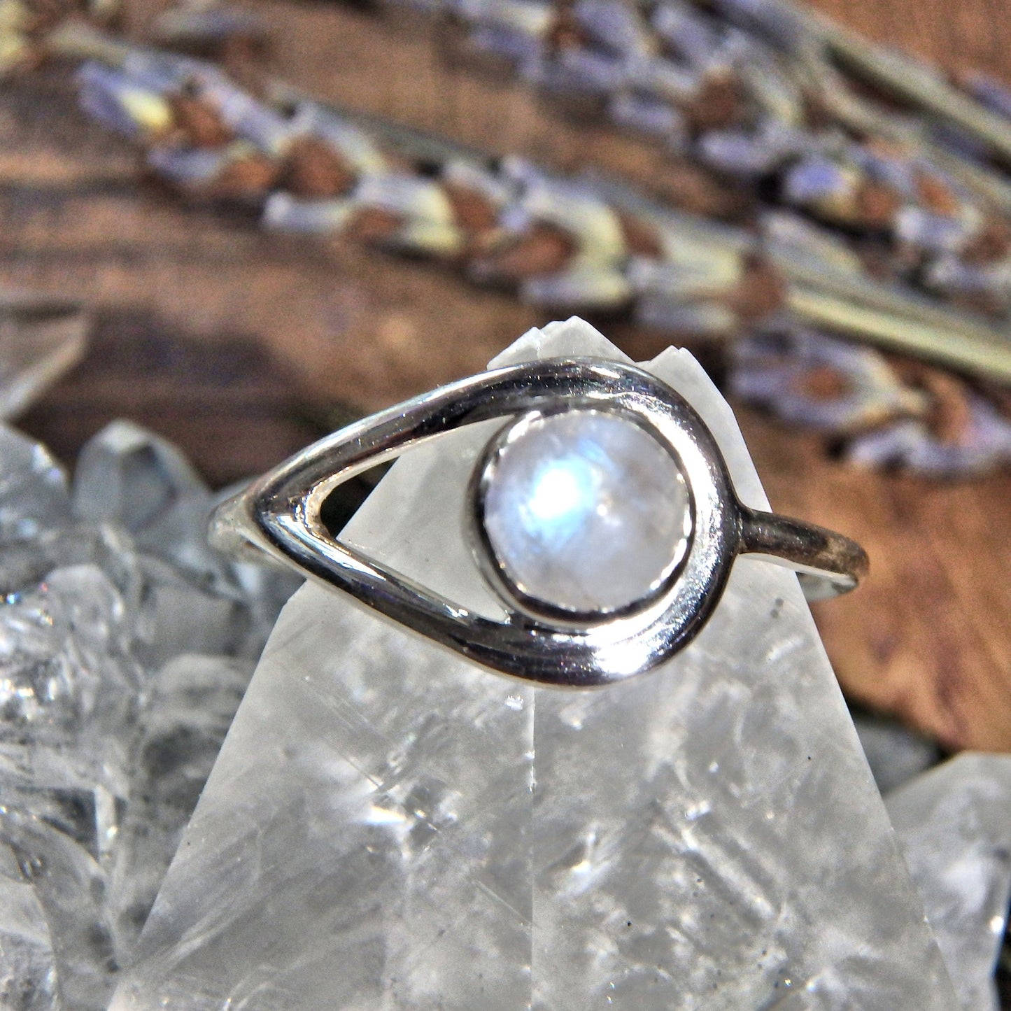 Ideal for Stacking~Dainty Stone Rainbow Moonstone Elegant Sterling Silver Ring (Size 7, 8)
