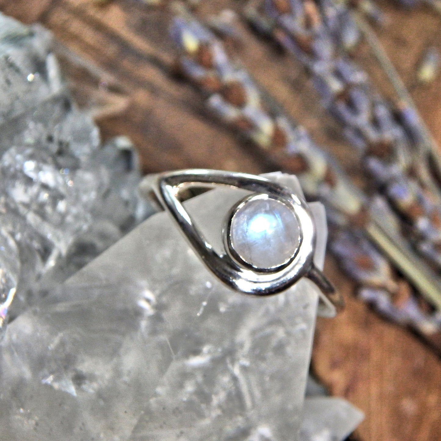 Ideal for Stacking~Dainty Stone Rainbow Moonstone Elegant Sterling Silver Ring (Size 7, 8)