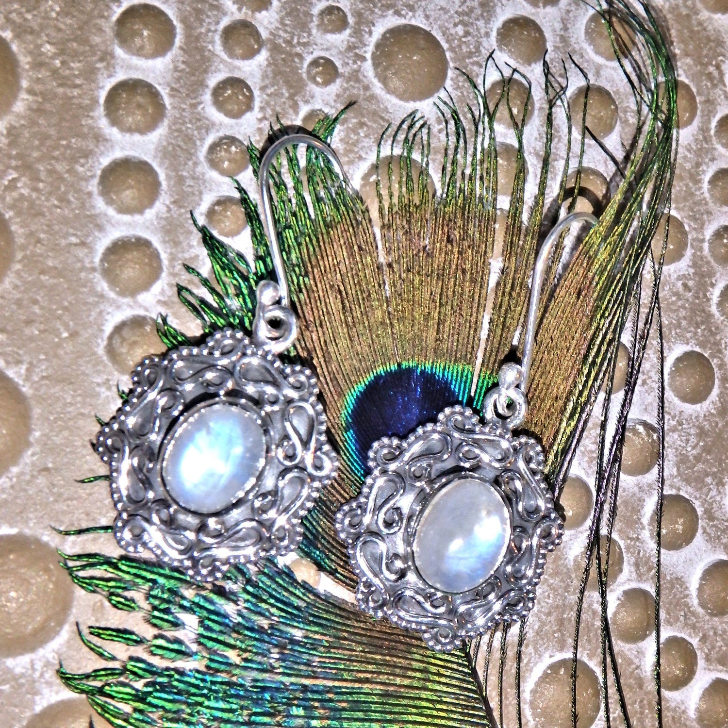  Awakened Mind  Rainbow Moonstone Earrings in Sterling Silver