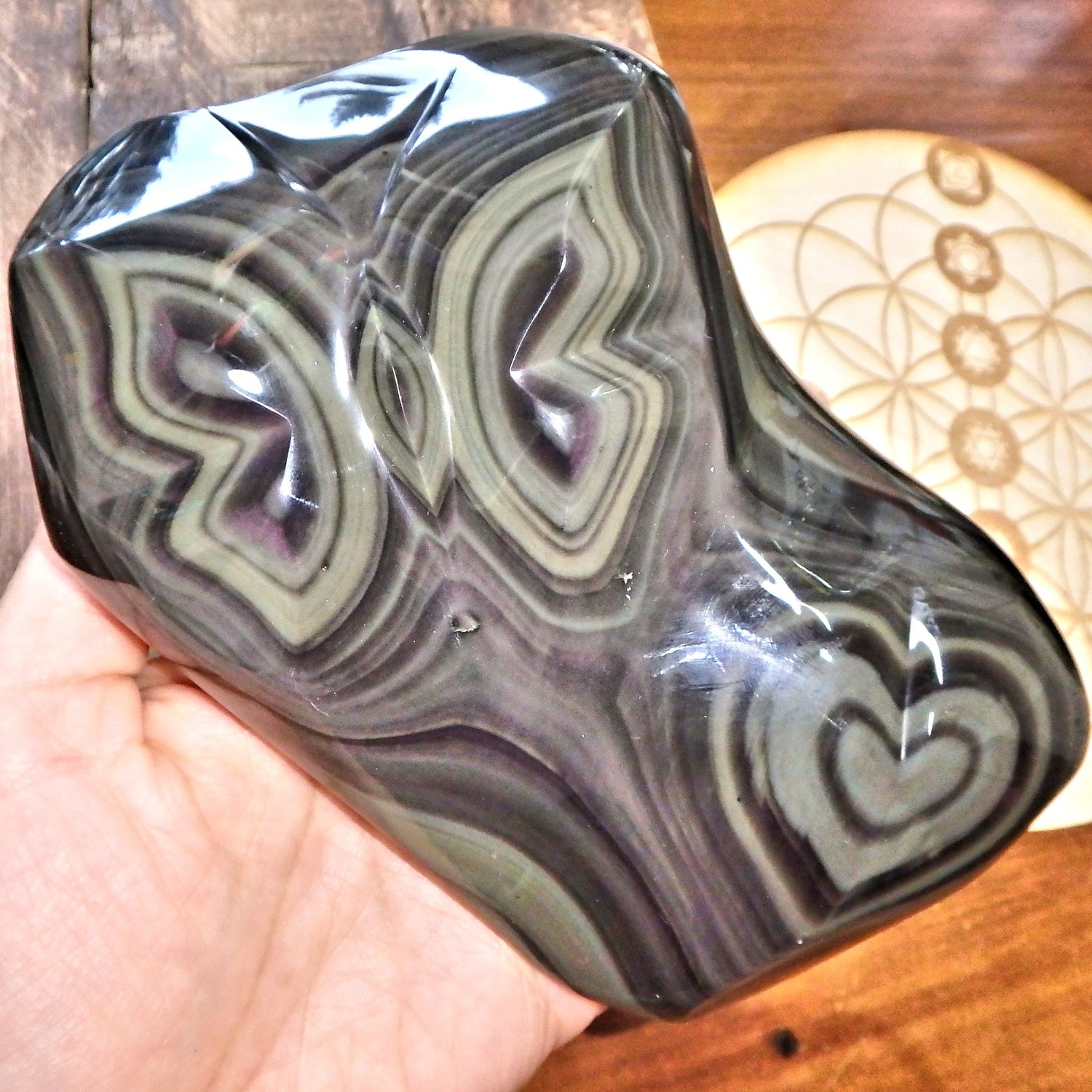 Magnificent XL Rainbow Obsidian Butterfly & Heart Display Specimen - Earth Family Crystals