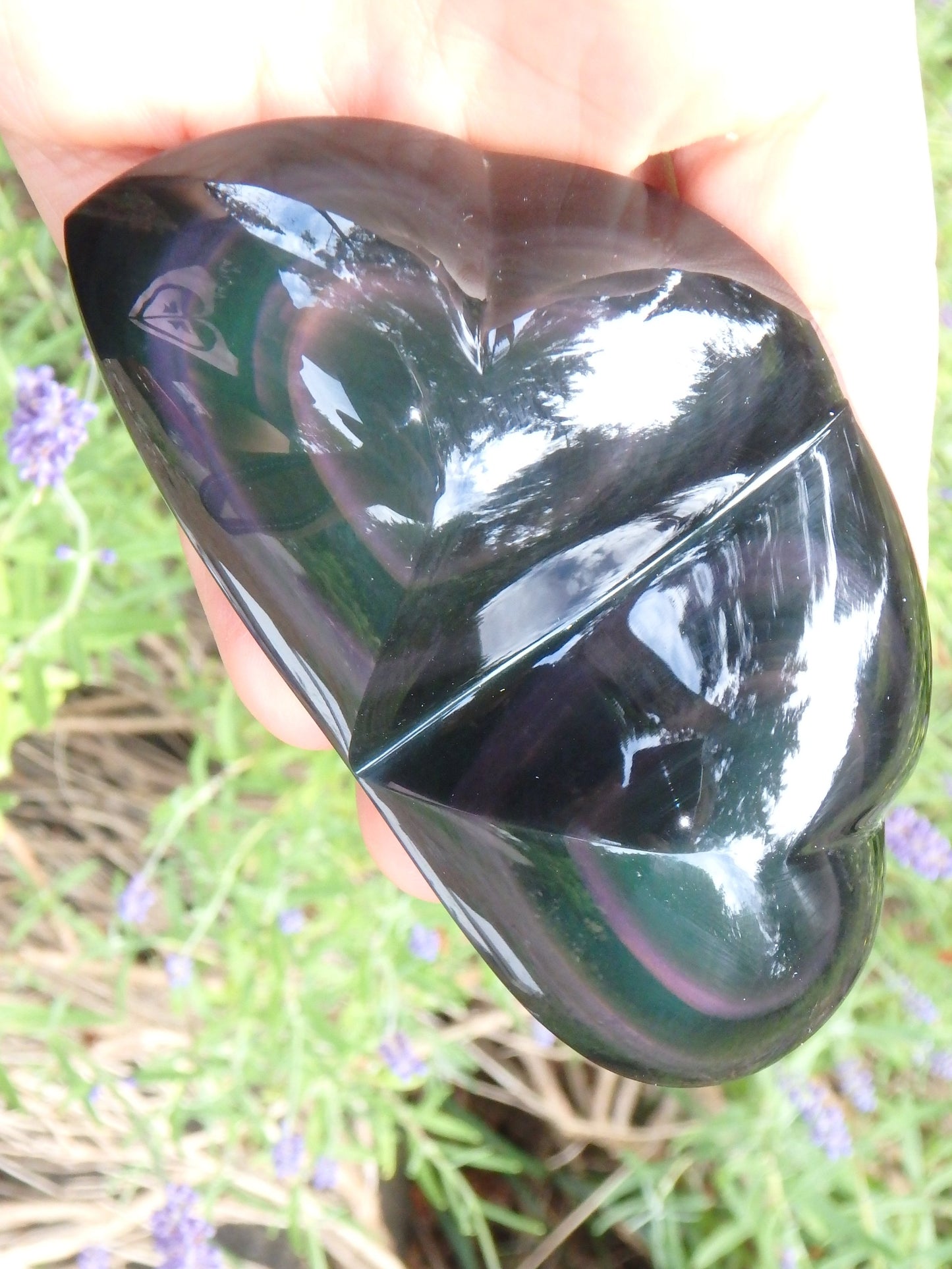 Pretty Double Love Hearts Rainbow Obsidian Carving From Mexico - Metiz Tier Price