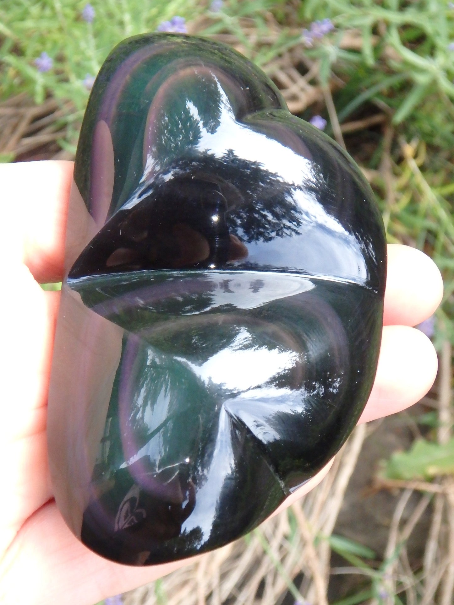 Pretty Double Love Hearts Rainbow Obsidian Carving From Mexico - Metiz Tier Price