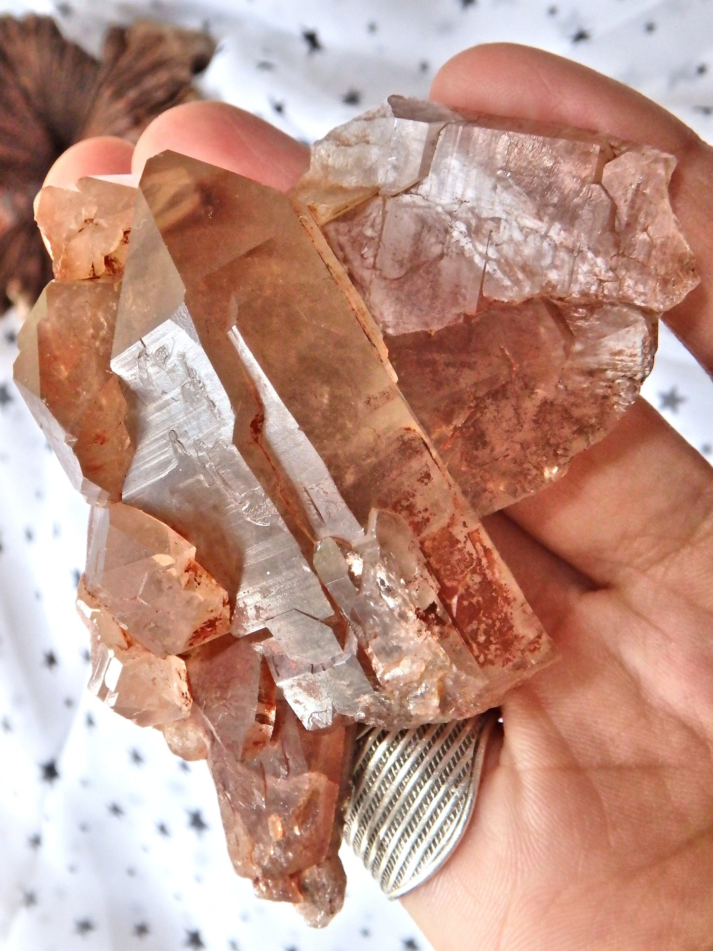 Elestial Cluster of Red Quartz With Self Healing Base From Morocco - Earth Family Crystals