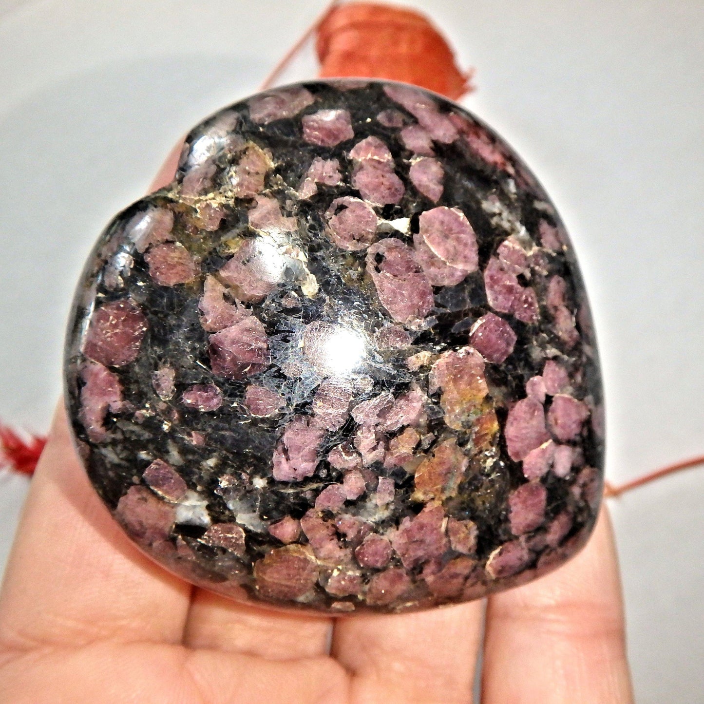  Cranberry Red Spinel Inclusions in Fuchsite Heart Carving 3