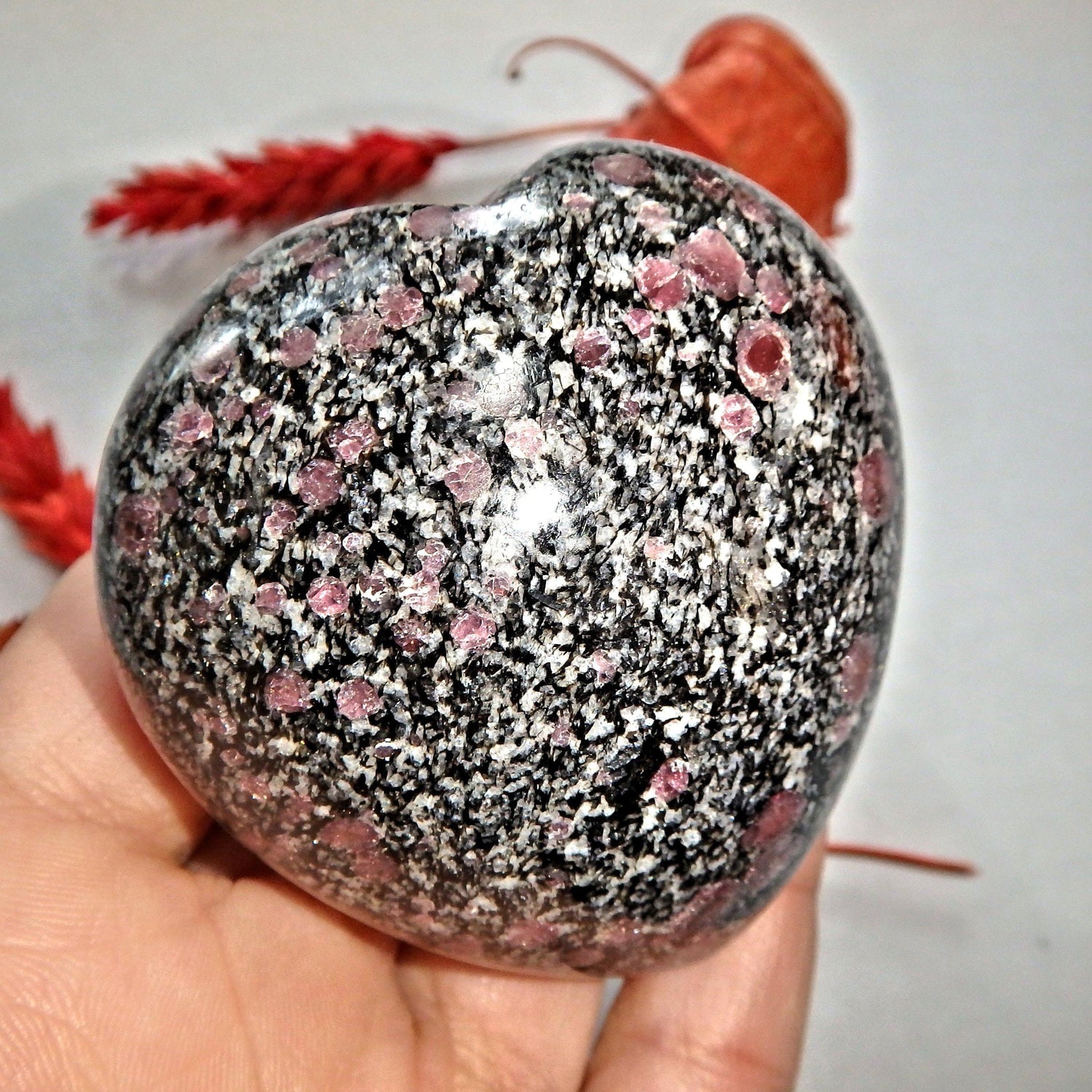  Cranberry Red Spinel Inclusions in Fuchsite Heart Carving 2