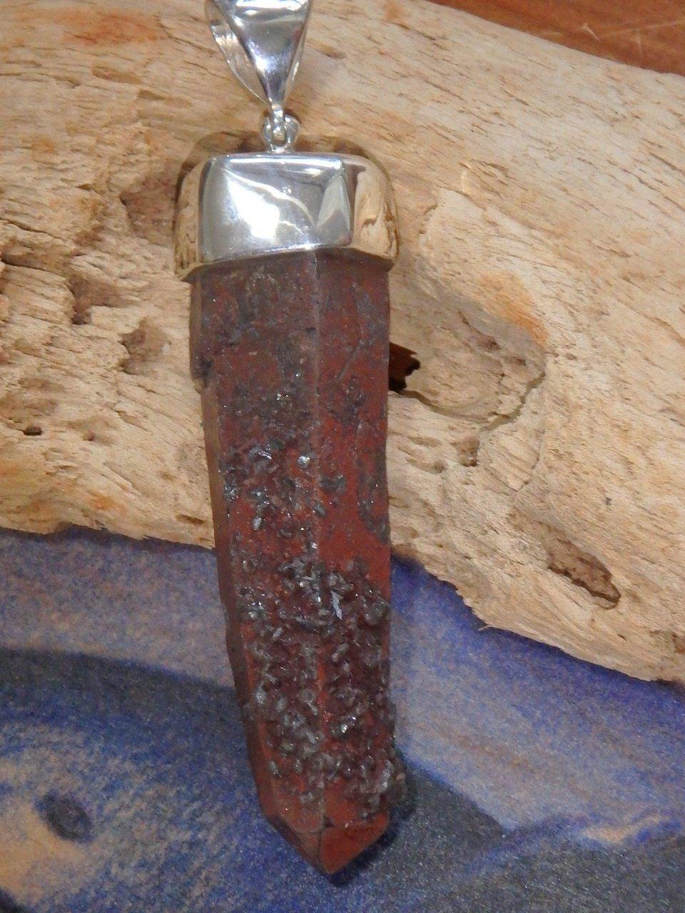 Natural & Chunky Red Hematite & Quartz Unpolished Point Pendant in Sterling Silver (Includes Silver Chain) - Earth Family Crystals