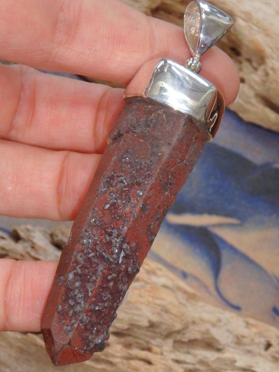 Natural & Chunky Red Hematite & Quartz Unpolished Point Pendant in Sterling Silver (Includes Silver Chain) - Earth Family Crystals