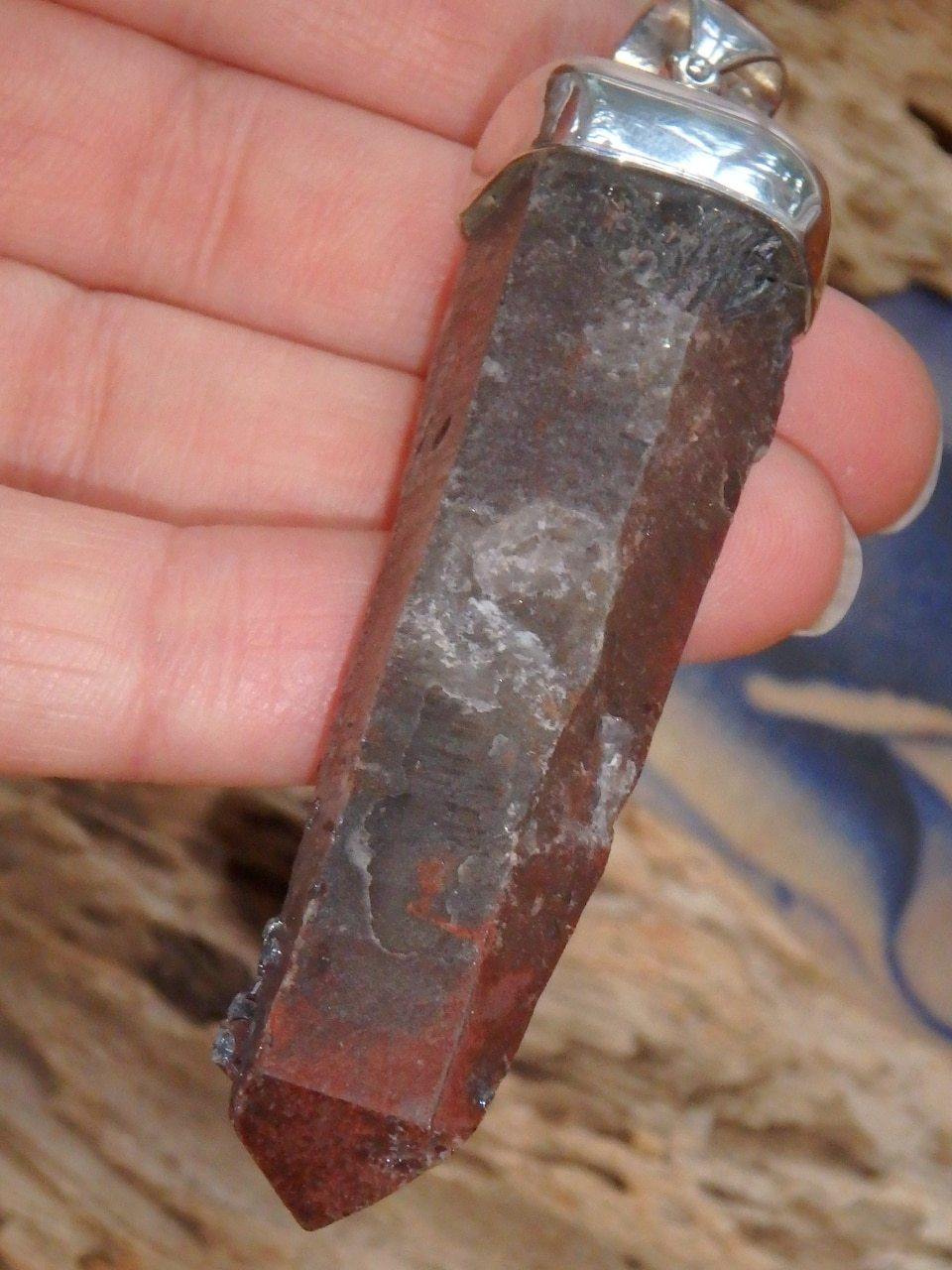 Natural & Chunky Red Hematite & Quartz Unpolished Point Pendant in Sterling Silver (Includes Silver Chain) - Earth Family Crystals