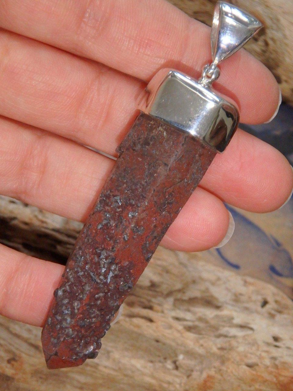 Natural & Chunky Red Hematite & Quartz Unpolished Point Pendant in Sterling Silver (Includes Silver Chain) - Earth Family Crystals
