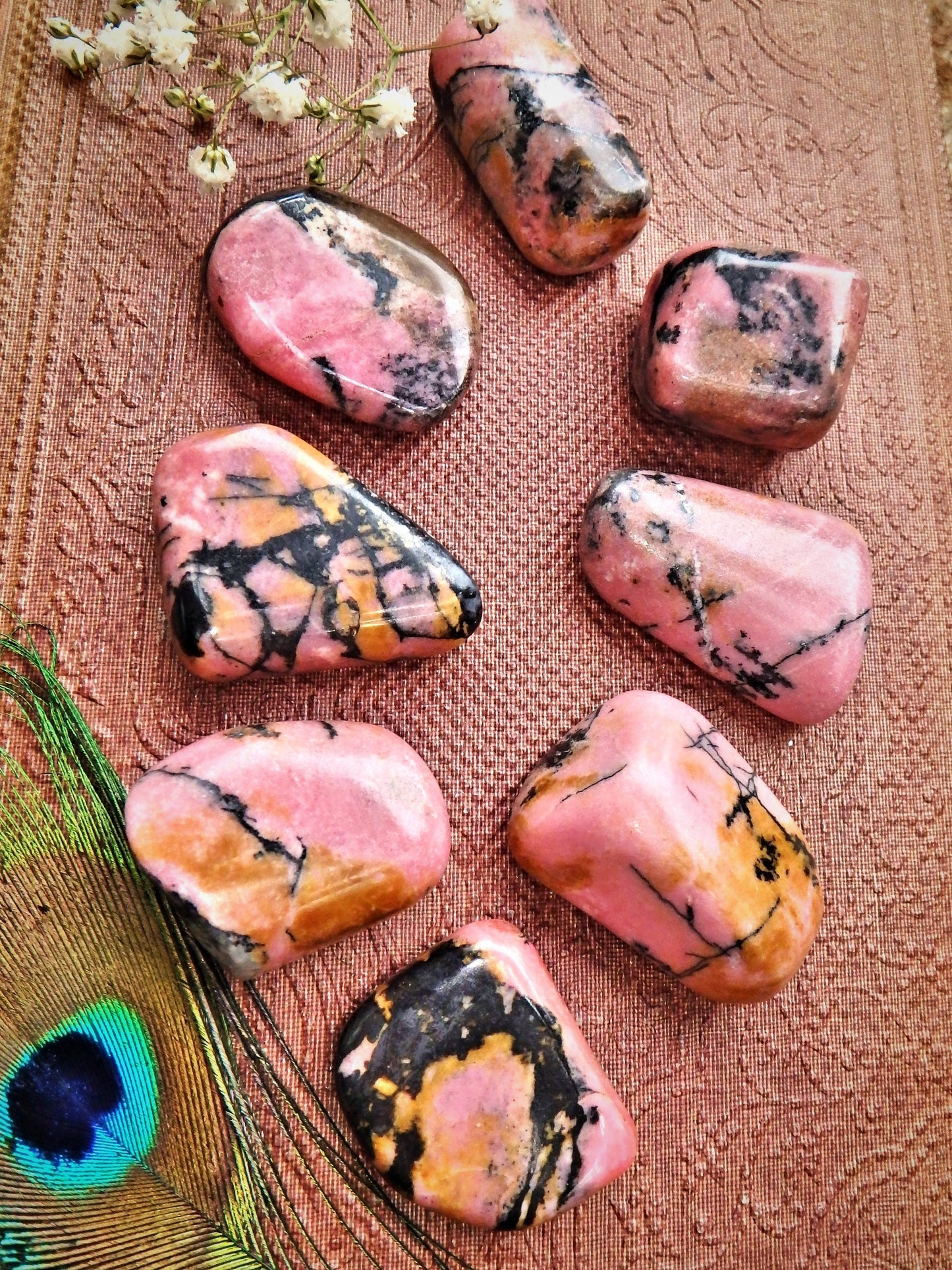 Set of 2 Deep Pink Rhodonite Tumbled Pocket Stones - Metiz Tier Price