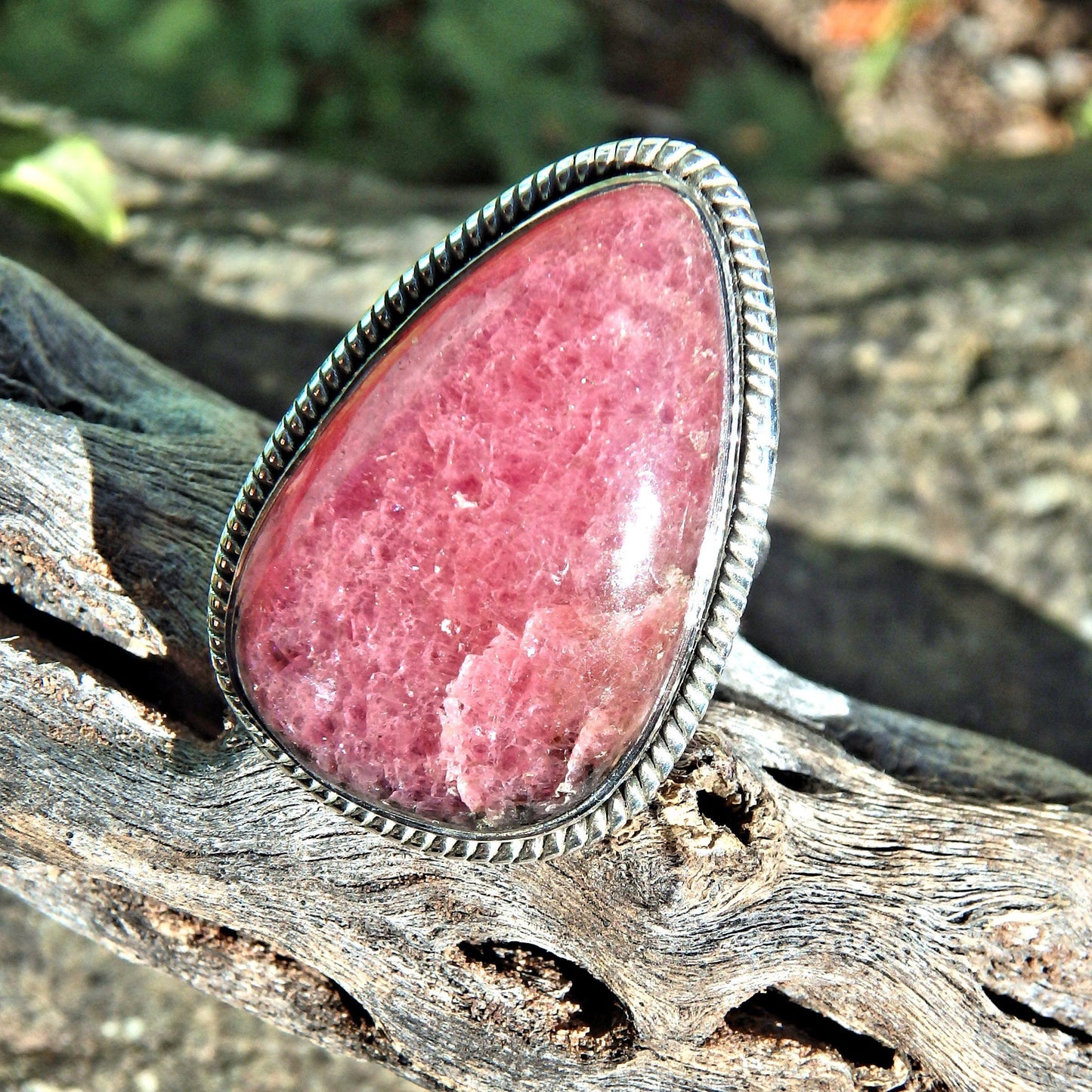  Deep Cranberry Red & Hints of Black Rhodonite Ring in Sterling Silver (Size 6)