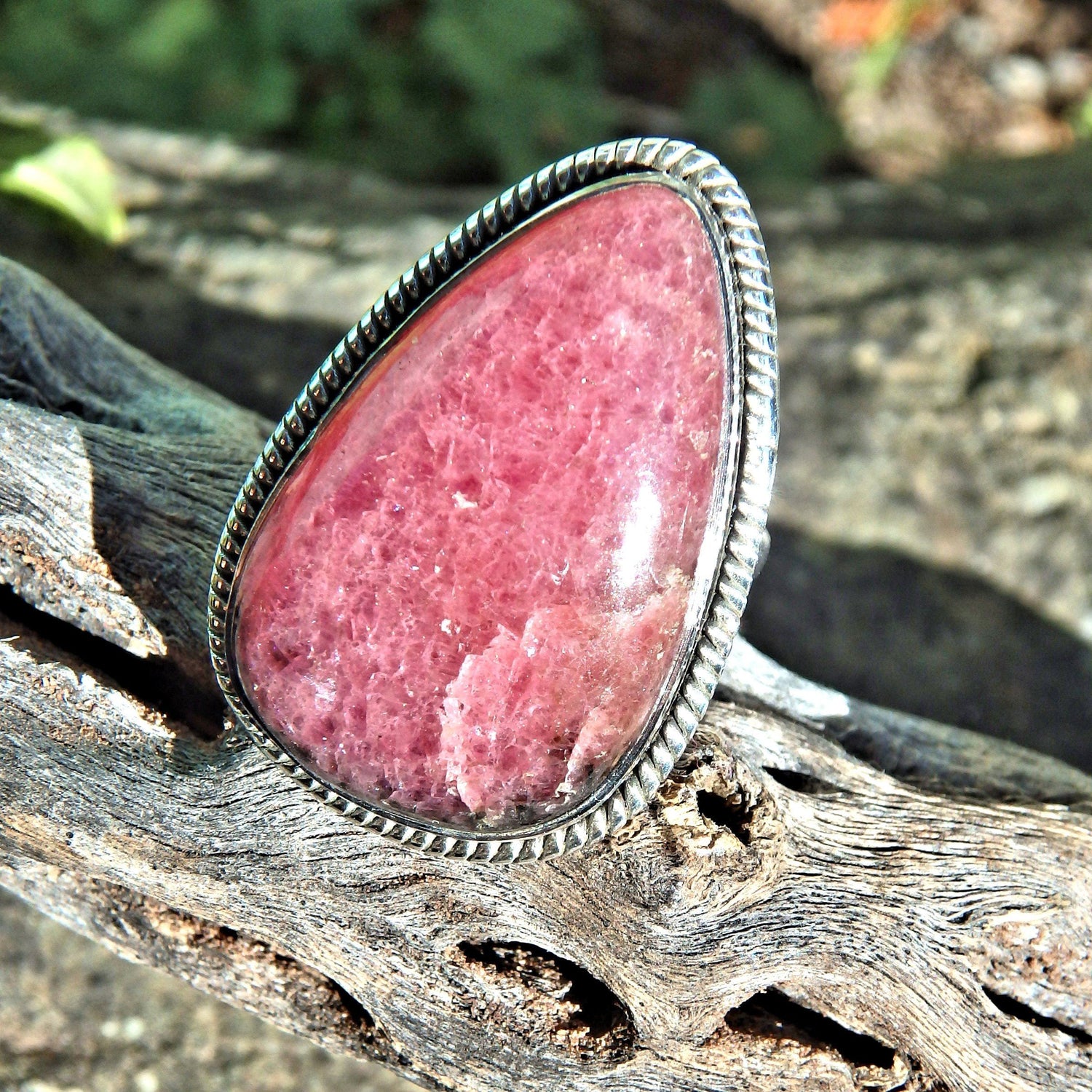  Deep Cranberry Red & Hints of Black Rhodonite Ring in Sterling Silver (Size 6)