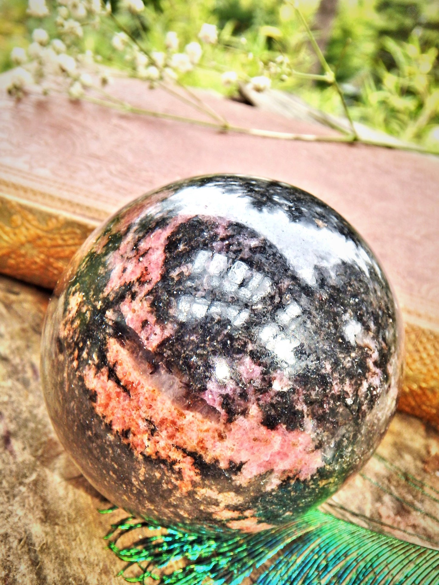 Large Chunky Deep Blushing Pink Rhodonite Sphere Carving - Metiz Tier Price