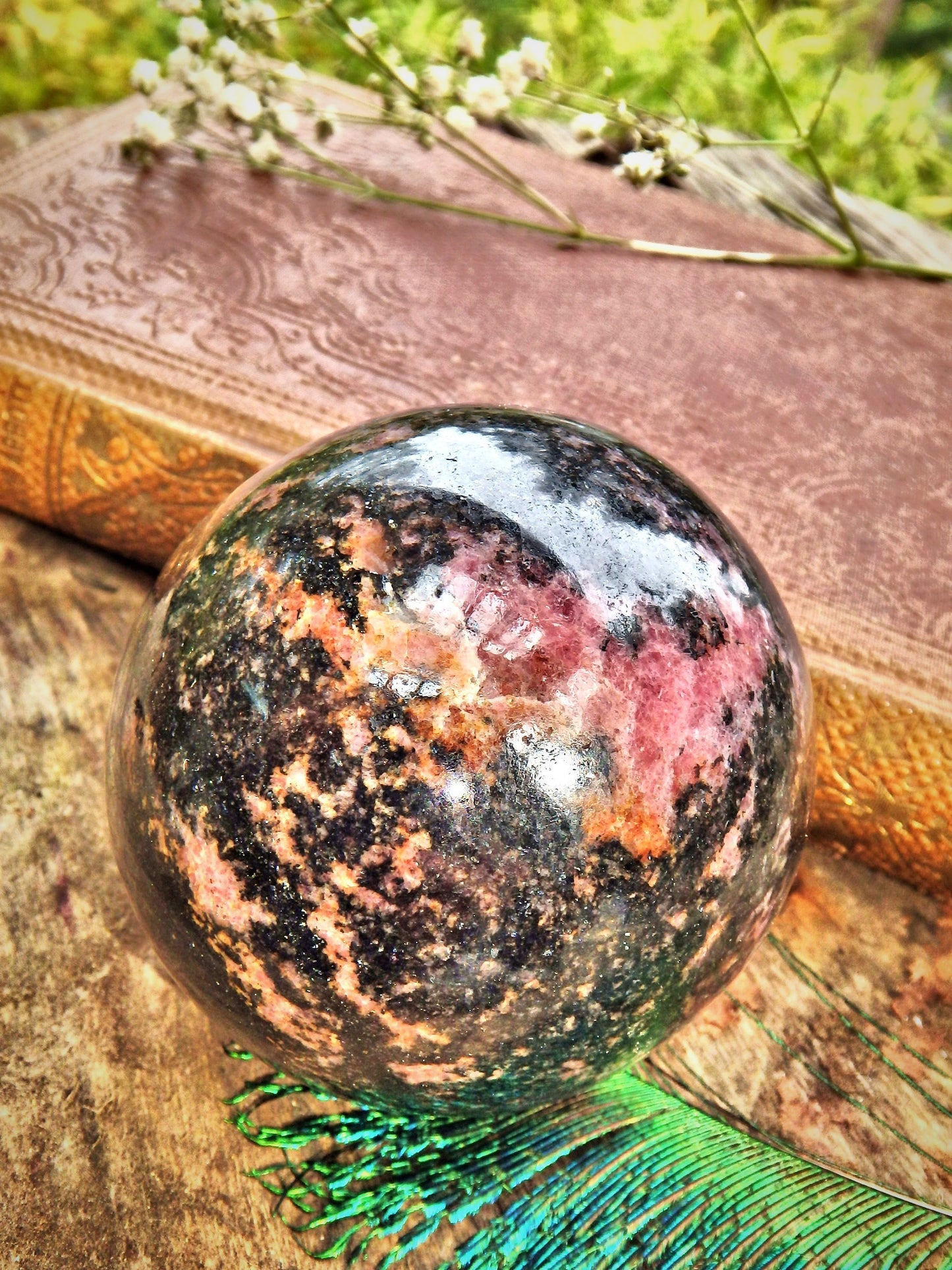 Large Chunky Deep Blushing Pink Rhodonite Sphere Carving - Metiz Tier Price