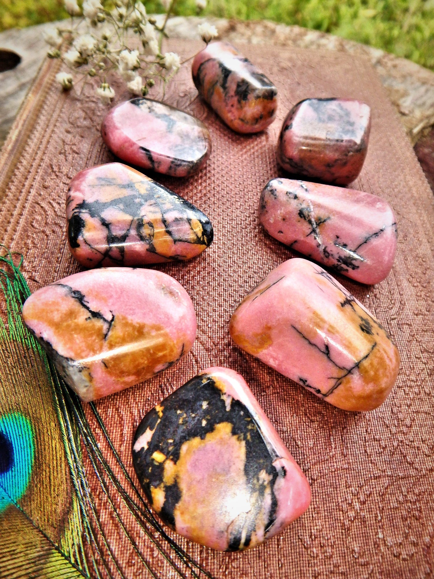 Set of 2 Deep Pink Rhodonite Tumbled Pocket Stones - Metiz Tier Price